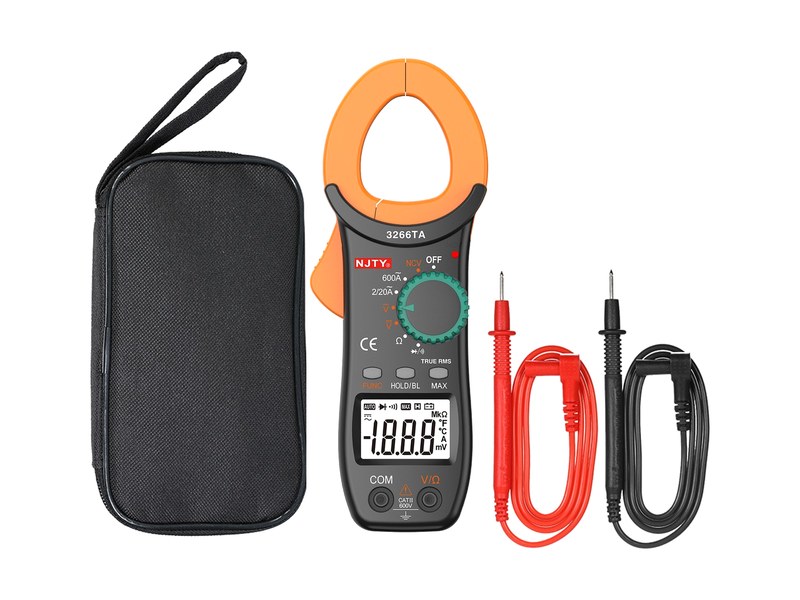 Clamp meter with carry case and test leads, available for hire
